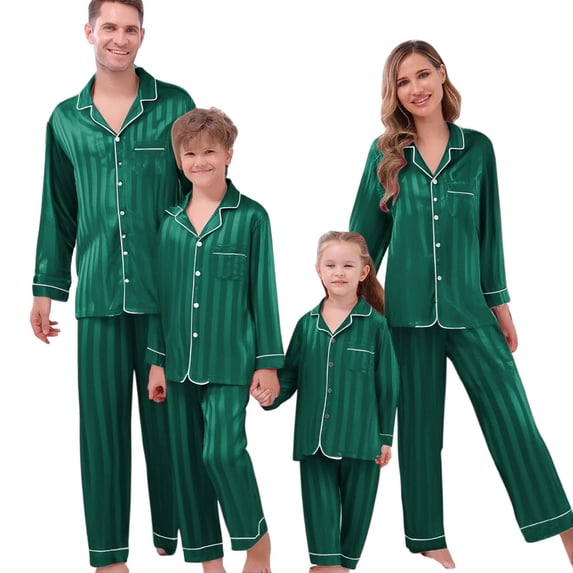 Christmas Pajamas Family Silk Pjs Holiday Long Sleeve Button down Sleepwear Matching Pajamas