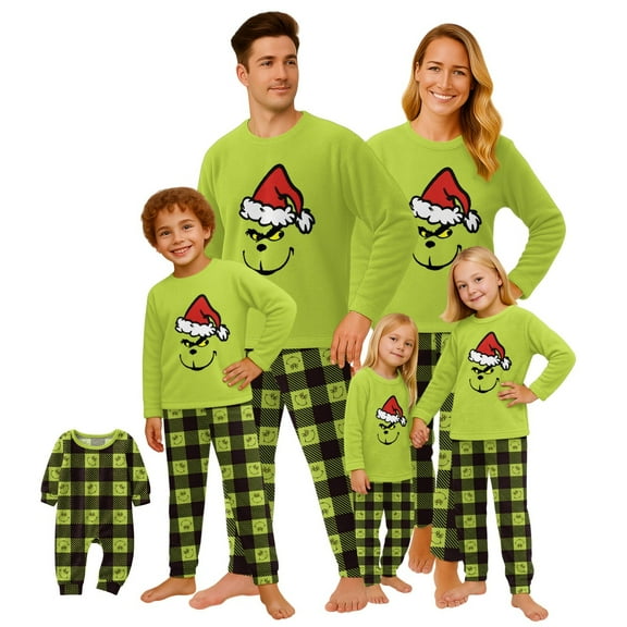 Christmas Pajamas for Family 𝓖𝓻𝓲𝓷𝓬𝓱 Xmas Pjs Matching Sets Matching Christmas Pjs For Family Christmas Family Pajamas Sets Holiday Long Sleeve Nightwear Set Xmas Jammies