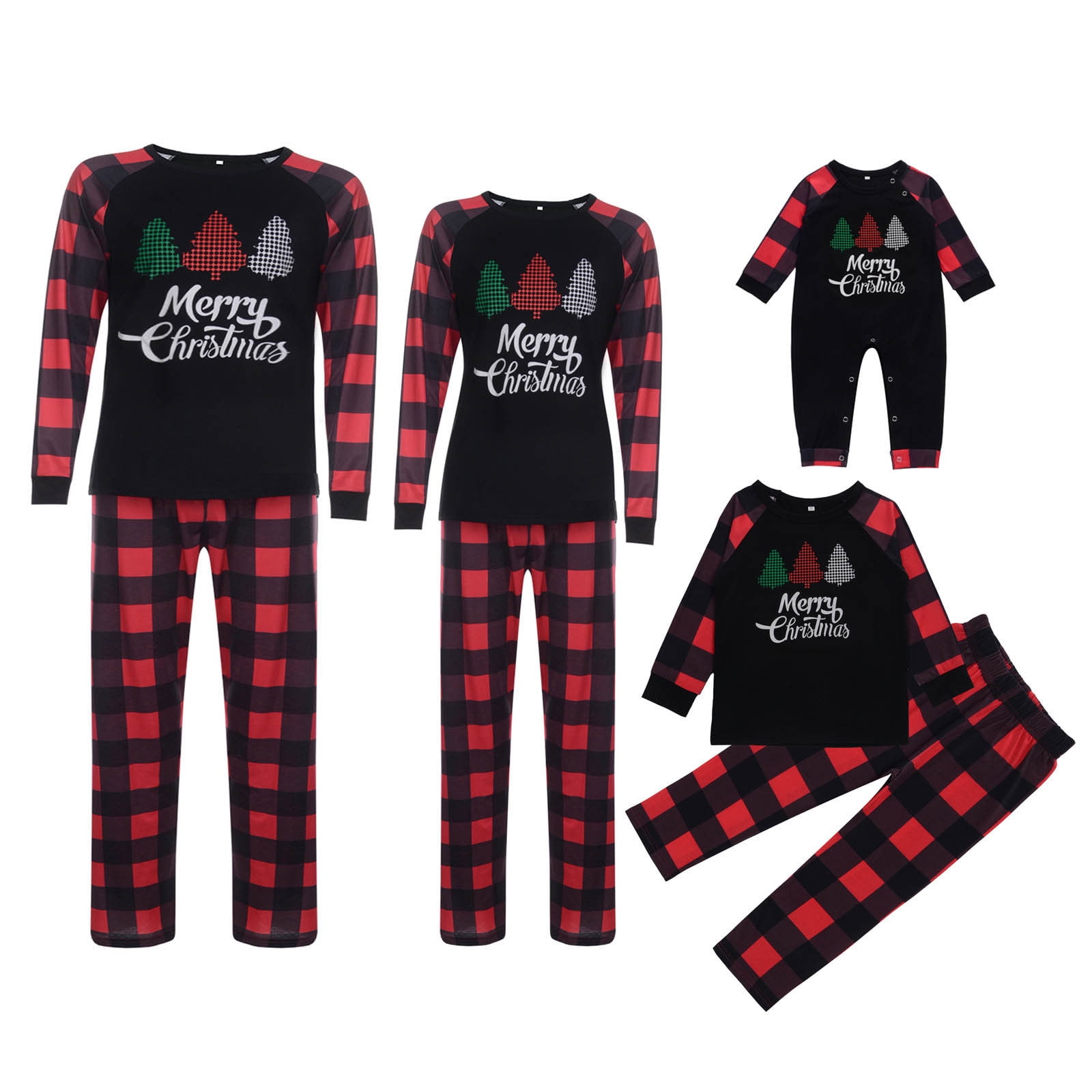 Uppada Christmas Pajamas For Family 2024 Matching Pjs Set Xmas Tree Red 