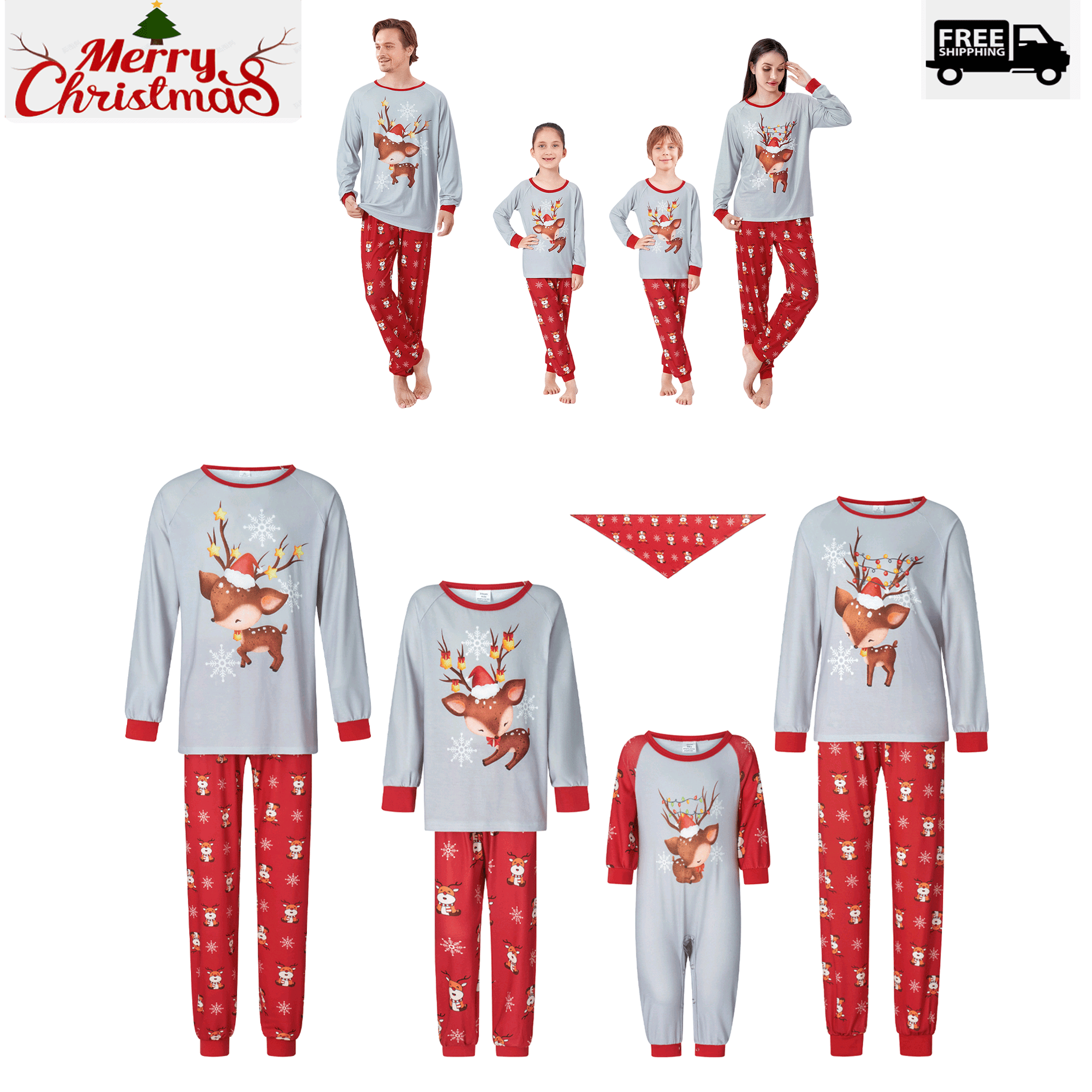 Christmas Pajamas For Family Deer Snowflake Print Sleepwear - Walmart.com
