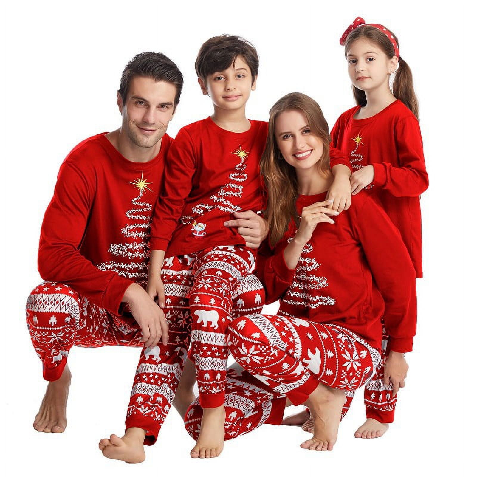 Christmas Pajamas For Family, Family Christmas Pajama Set, Family Matching  Outfits, Red, Christmas Tree Pattern 