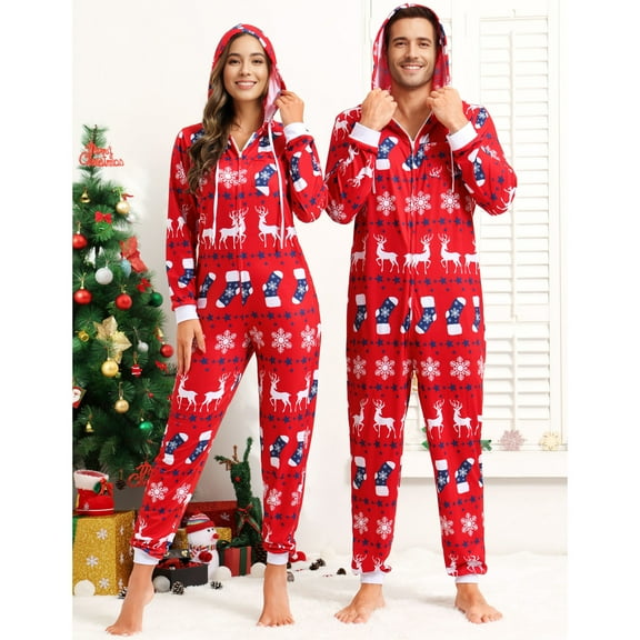 Christmas Pajamas For Family Matching Pajamas For Couples Christmas Onesies Adult Red Men L
