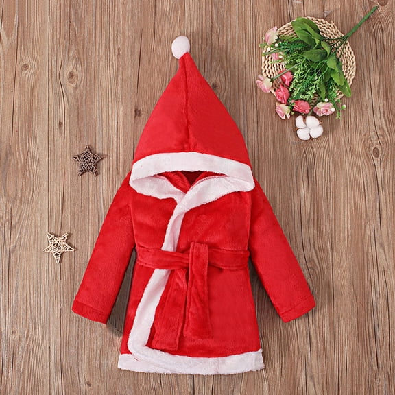 Christmas Pajamas Girls Christmas Robe Coat Hooded Soft Fuzzy Bathrobe Housecoat Christmas Pjs for Girls RD1