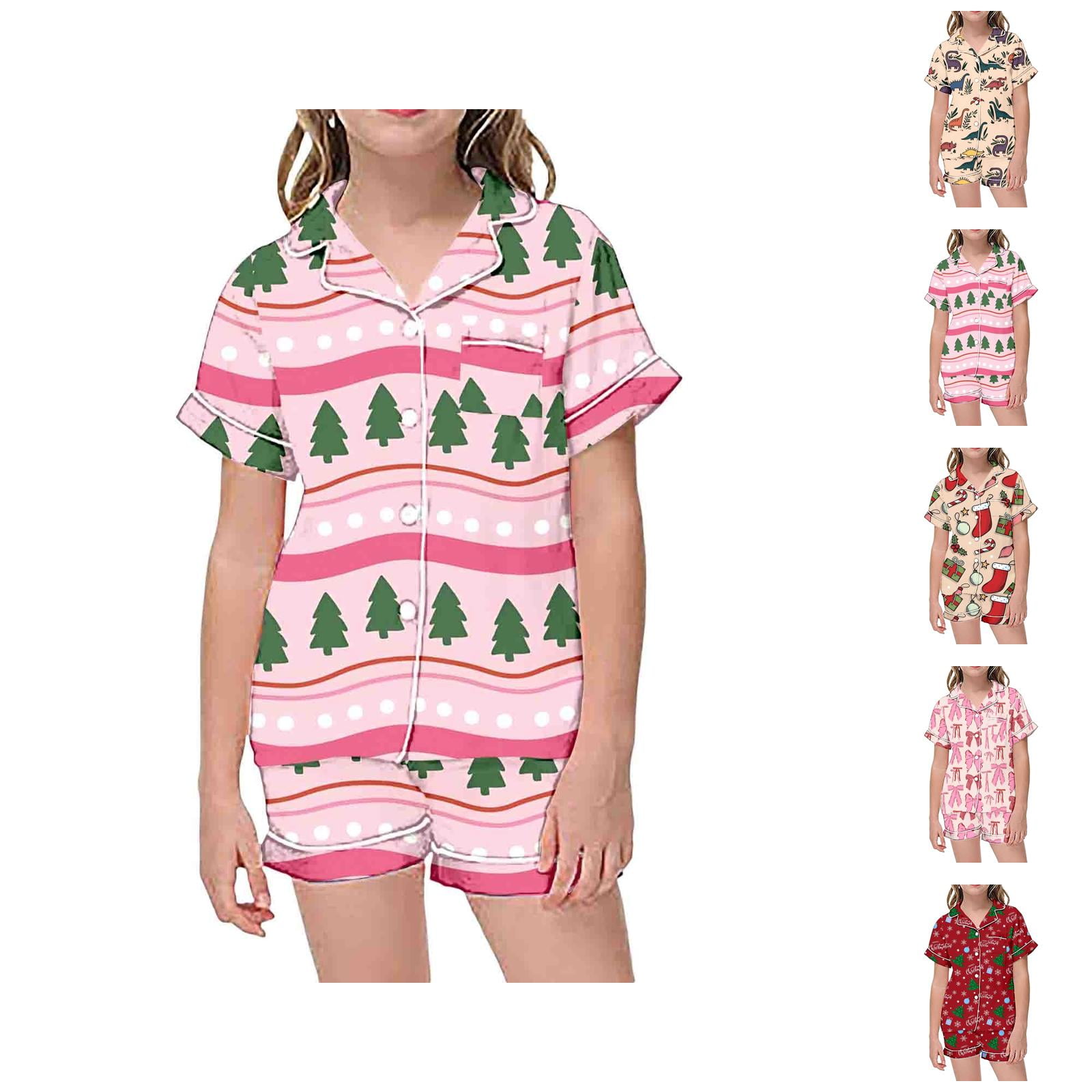 Christmas Pajamas Girls Christmas Pajamas Button Down Collar Set Short ...