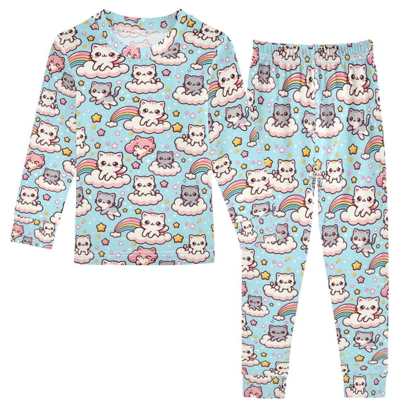 Christmas Pajamas Kawaii Cute Cats in The Sky Cute Comfortable Cotton Two-piece Christmas Pajamas Set