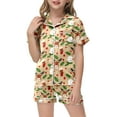 thumbnail image 1 of Christmas Pajamas Kids Toddlers Classic Preppy Lightweight Red Wine Glass Pattern Button-Down Short Sleeves Lapel Xmas Satin Silk Kids 2 Piece Shorts Nightwear Pjs Christmas Gifts for Grandkids, 1 of 6