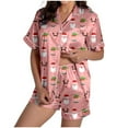 thumbnail image 1 of Christmas Pajamas Ladies' Christmas Tree Printed Silk Satin Short Sleeve Button Sleepwear Set, 1 of 8