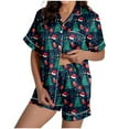 thumbnail image 1 of Christmas Pajamas Ladies' Christmas Tree Printed Silk Satin Short Sleeve Button Sleepwear Set, 1 of 8
