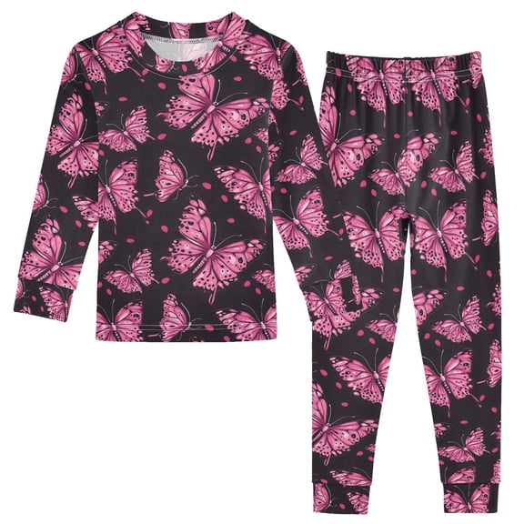 Christmas Pajamas Leopard Pink Butterfly Cute Comfortable Cotton Two-piece Christmas Pajamas Set