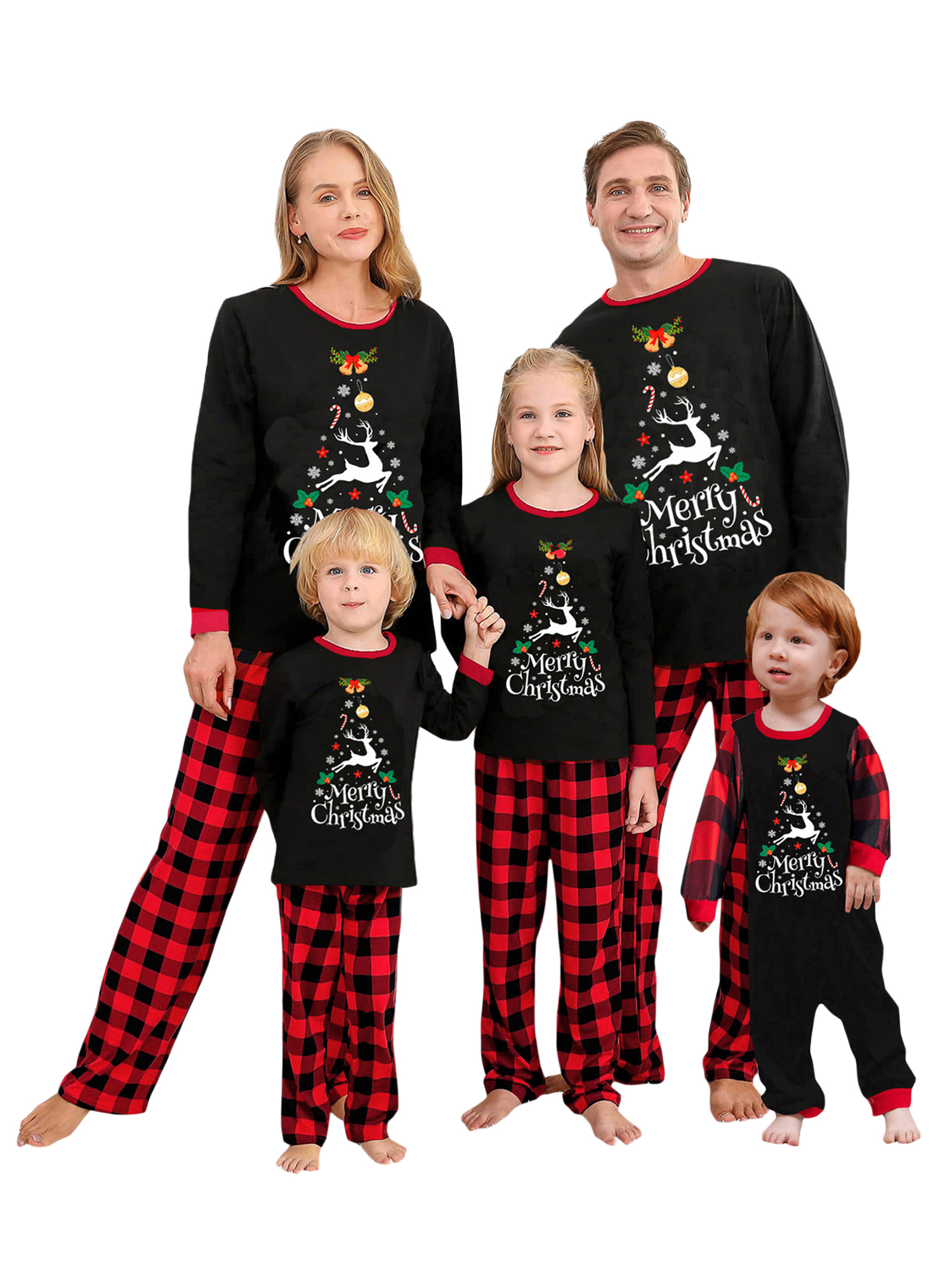 Christmas Pajamas Matching Family Pjs Set Long Sleeve Tops and Plaid ...