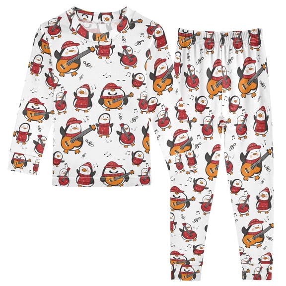 Christmas Pajamas Penguins and Guitar Cute Comfortable Cotton Two-piece Christmas Pajamas Set