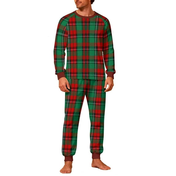 Christmas Pajamas Sets for Men Long Sleeve 2 Piece Pjs Outfits Lounge T-Shirts and Jogger Pant Home Sleepwear (2XL, Green|Checkered)
