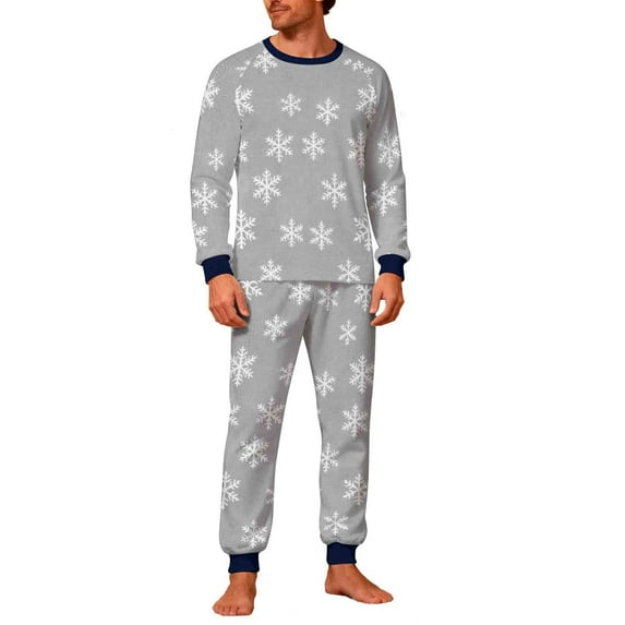 Christmas Pajamas Sets for Men Long Sleeve 2 Piece Pjs Outfits Lounge T-Shirts and Jogger Pant Home Sleepwear (L, Gray|Snowflake)