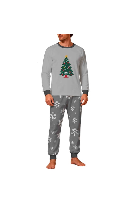 Christmas Pajamas Sets for Men Long Sleeve 2 Piece Pjs Outfits Lounge T-Shirts and Jogger Pant Home Sleepwear (M, Gray|Xmas Tree)