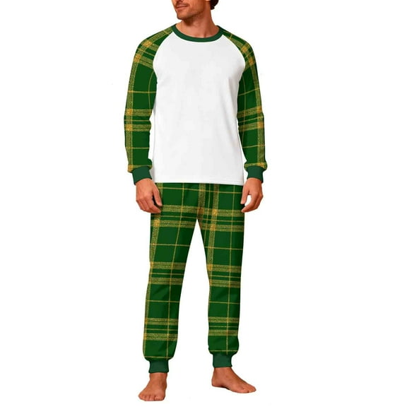 Christmas Pajamas Sets for Men Long Sleeve 2 Piece Pjs Outfits Lounge T-Shirts and Jogger Pant Home Sleepwear (S, Green|Plaid)