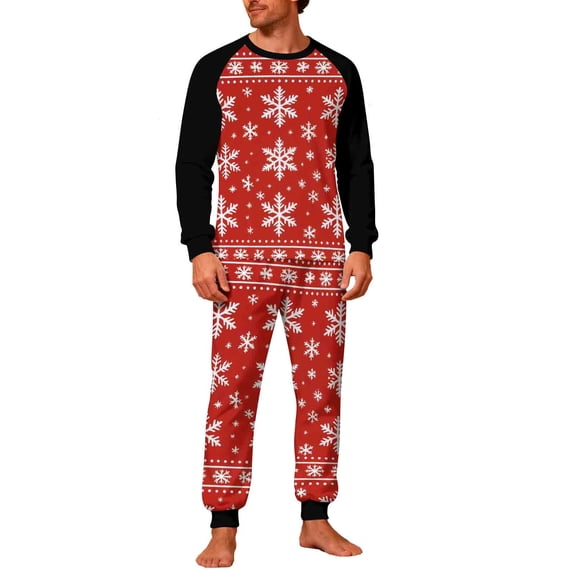 Christmas Pajamas Sets for Men Long Sleeve 2 Piece Pjs Outfits Lounge T-Shirts and Jogger Pant Home Sleepwear (S, Red A)