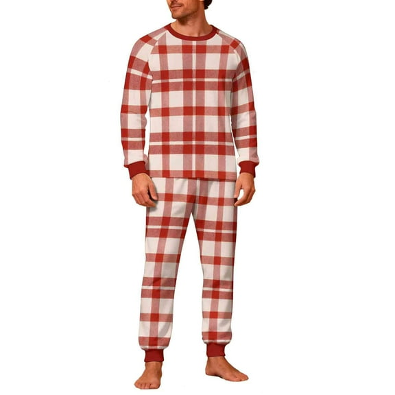 Christmas Pajamas Sets for Men Long Sleeve 2 Piece Pjs Outfits Lounge T-Shirts and Jogger Pant Home Sleepwear (XL, Red A|Plaid)