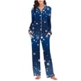 thumbnail image 1 of Christmas Pajamas Sets for Women Long Sleeve Holiday Graphic V Neck Button Down Length Pants Two Piece PJS Multicolor XL, 1 of 7