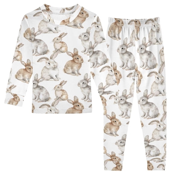 Christmas Pajamas Watercolor Rabbie Cute Comfortable Cotton Two-piece Christmas Pajamas Set