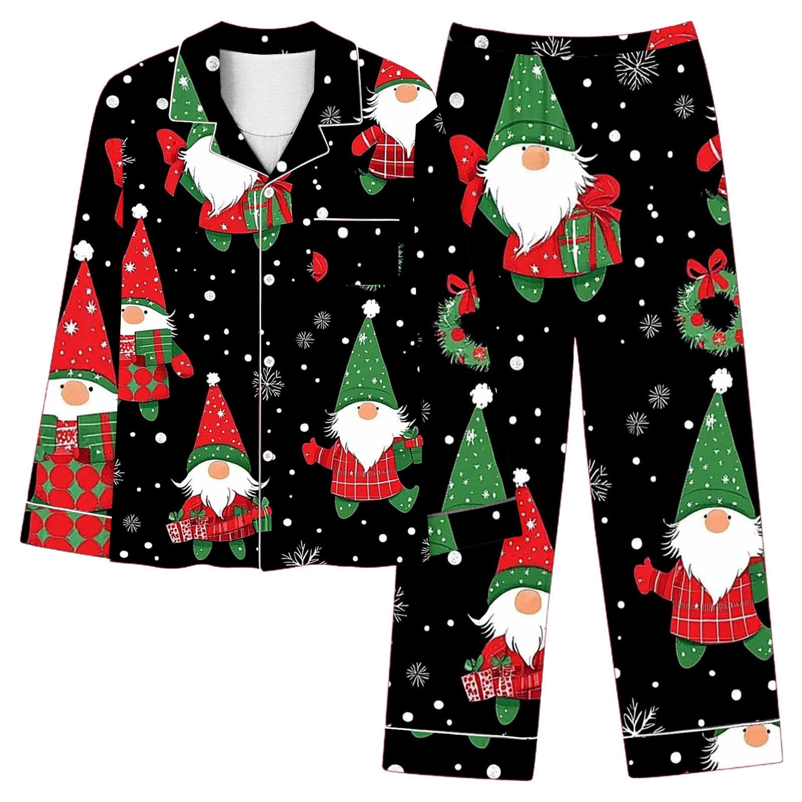 Christmas Pajamas Women 2 Piece Pant Sets Printed Long Sleeve Button Up ...