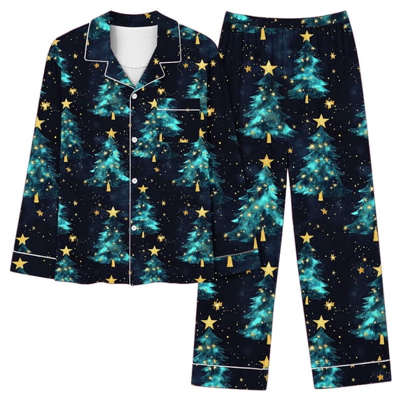 Christmas Pajamas Women 2 Piece Pant Sets Printed Long Sleeve Button Up Shirt and Pjs Bottoms Holiday Outfits, Xmas|C XL