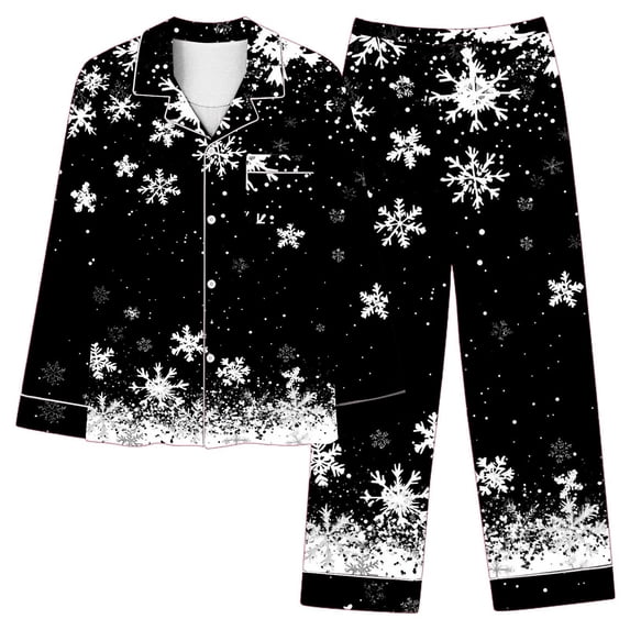 Christmas Pajamas Women 2 Piece Pant Sets Printed Long Sleeve Button Up Shirt and Pjs Bottoms Holiday Outfits, Xmas|D XL