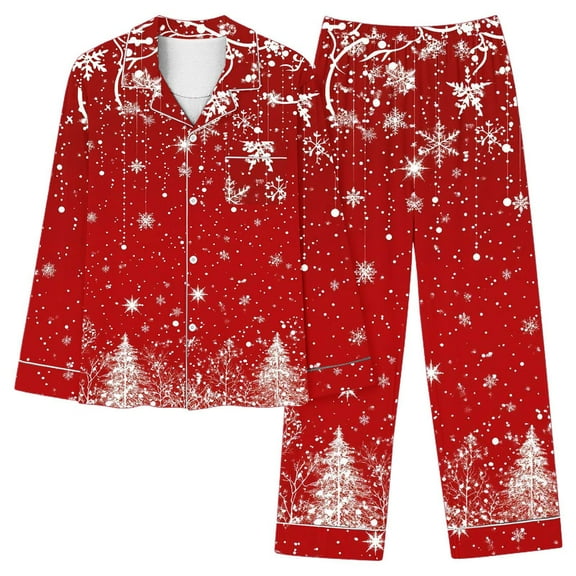 Christmas Pajamas Women 2 Piece Pant Sets Printed Long Sleeve Button Up Shirt and Pjs Bottoms Holiday Outfits, Xmas|F 2XL
