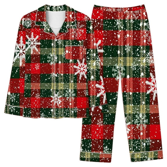 Christmas Pajamas Women 2 Piece Pant Sets Printed Long Sleeve Button Up Shirt and Pjs Bottoms Holiday Outfits, Xmas|H M