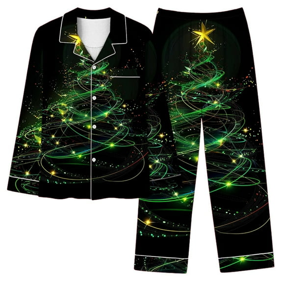 Christmas Pajamas Women 2 Piece Pant Sets Snowflake Print Long Sleeve Button Up Shirt with Bottoms Pjs Outfits, Xmas #C 2XL