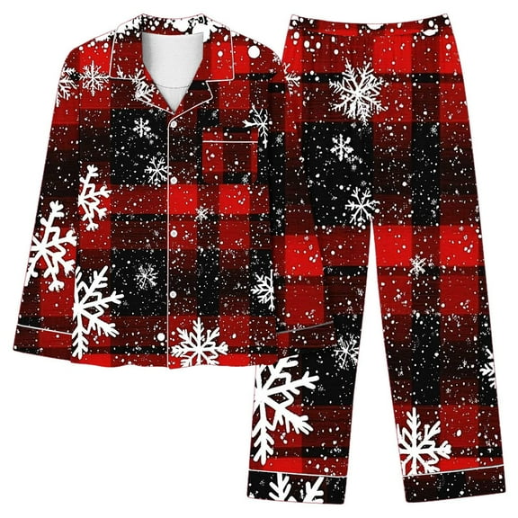 Christmas Pajamas Women 2 Piece Pant Sets Snowflake Print Long Sleeve Button Up Shirt with Bottoms Pjs Outfits, Xmas #L L