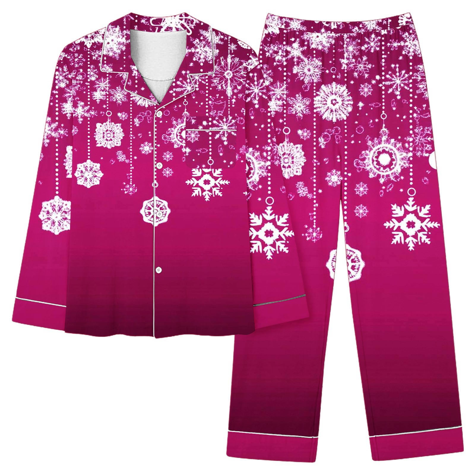 Pink Christmas Spirit Cute Holiday Print Short Sleeve Shirt and Pants 2pcs Pajama Set