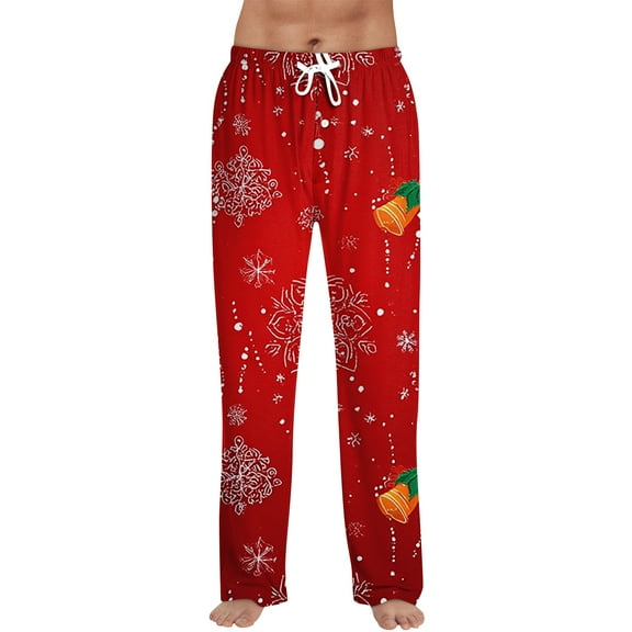 MLQIDK Christmas Pajamas Men Christmas Lounge Pants Comfy Pajama Bottoms Santa Xmas Tree Snowflake Christmas Pajama Pants Baggy Plaid Drawstring Sleepwear