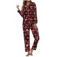 thumbnail image 1 of Christmas Pajamas Women Long Sleeve Lapel Cozy Button Down Nightwear Sleepwear Outfit with Pocket Casual Fall Winter Soft Comfy Loose Womens Loungewear Set Red XXL, 1 of 4