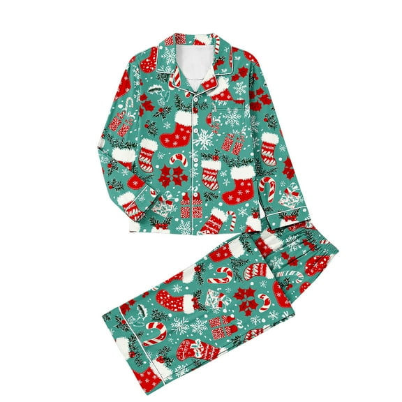 Christmas Pajamas for Women Set Cute Bow&Snowflake Print Pjs 2-Piece Button Down Long Sleeve Shirts with Long Pants Soft Stretchy Loungewear Two Piece Sleepwear Comfy Homewear with Pockets