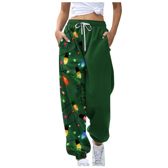 Christmas Pajamas Women's Christmas Sweatpants Fashion Y2k Athletic Pants High Waisted Drawstring Elastic Winter Holiday Casual Pants