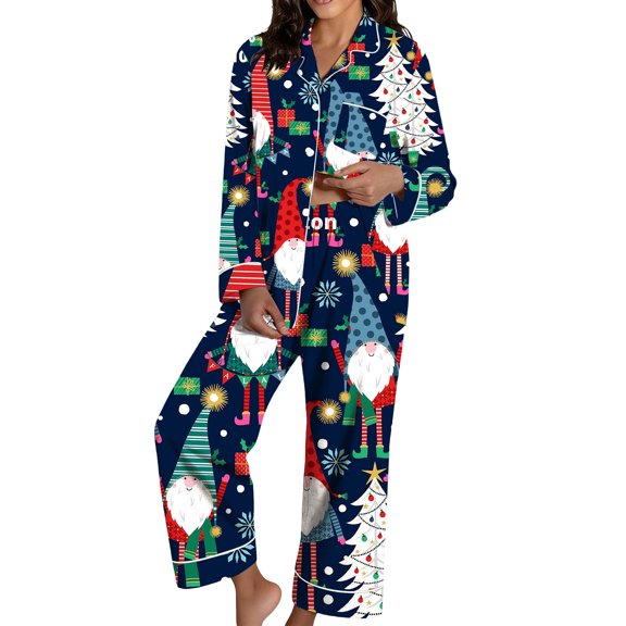 Christmas Pajamas Women's Two-Piece Christmas Pajamas Long Sleeve Button Shirt and Pants Set Home Clothes