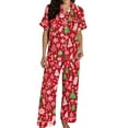thumbnail image 1 of Christmas Pajamas Women's Two-Piece Christmas Pajamas short sleeves Button Shirt and Pants Set Home Clothes, 1 of 9
