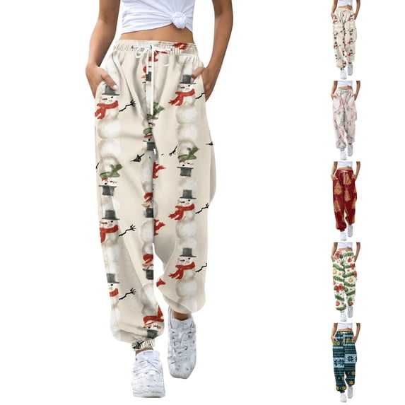 Christmas Pajamas Womens Christmas Tapered Leg Pants Baggy Sweatpants Lounge Sweat Pant Active Jogging Fall Clothes
