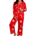 thumbnail image 1 of Christmas Pajamas Womens Long Sleeve Button Down Sleepwear Holiday Matching Pjs Comfy Long Pants Lounge Set, 1 of 5