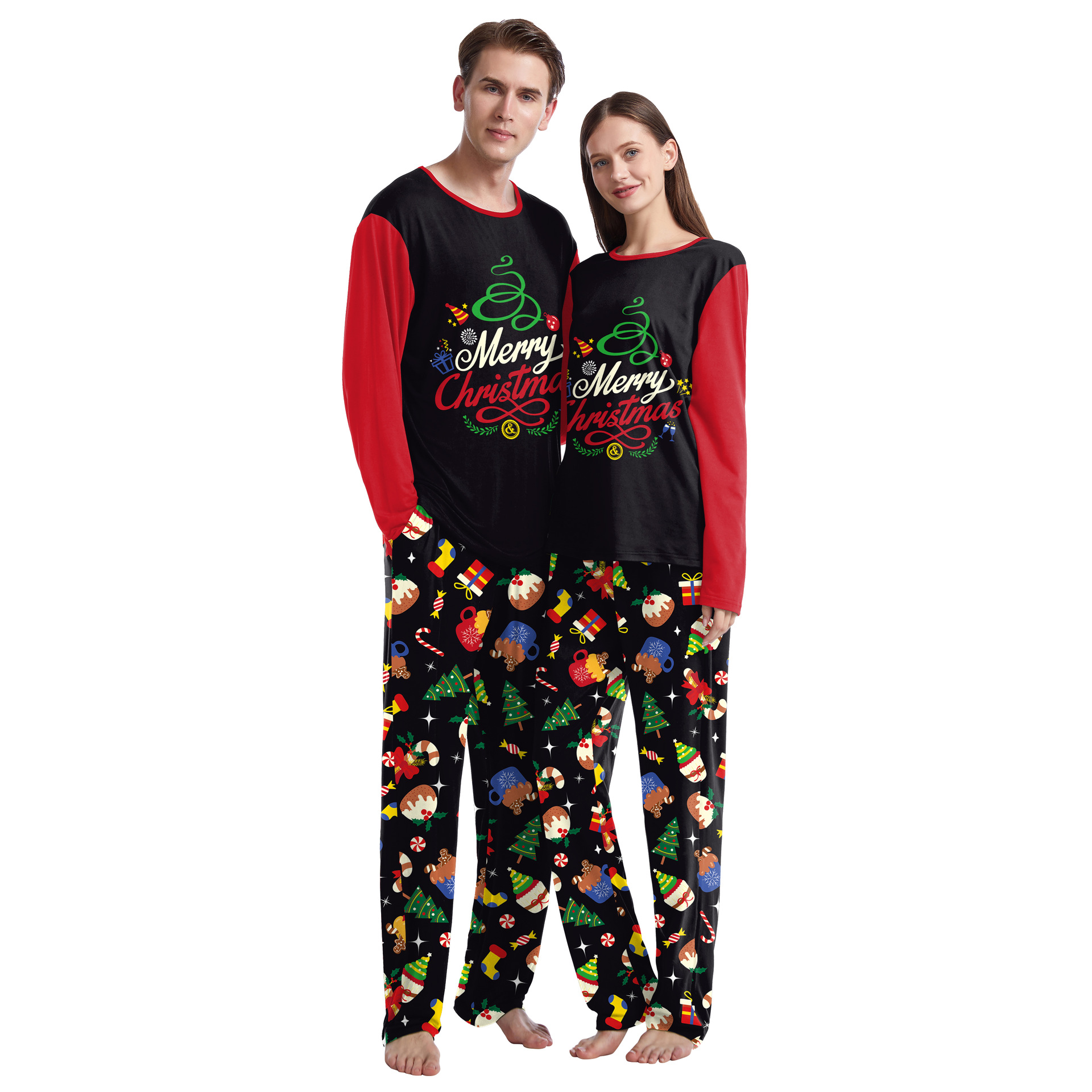 Christmas Pajamas for Couples, Xmas Matching Family Pajamas Red Suit Set for Men Women, Holiday