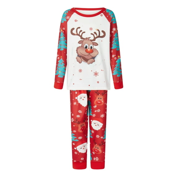Christmas Pajamas for Family Cute Deer Print Long Sleeve Raglan Tops + Trousers Set Winter Sleepwear