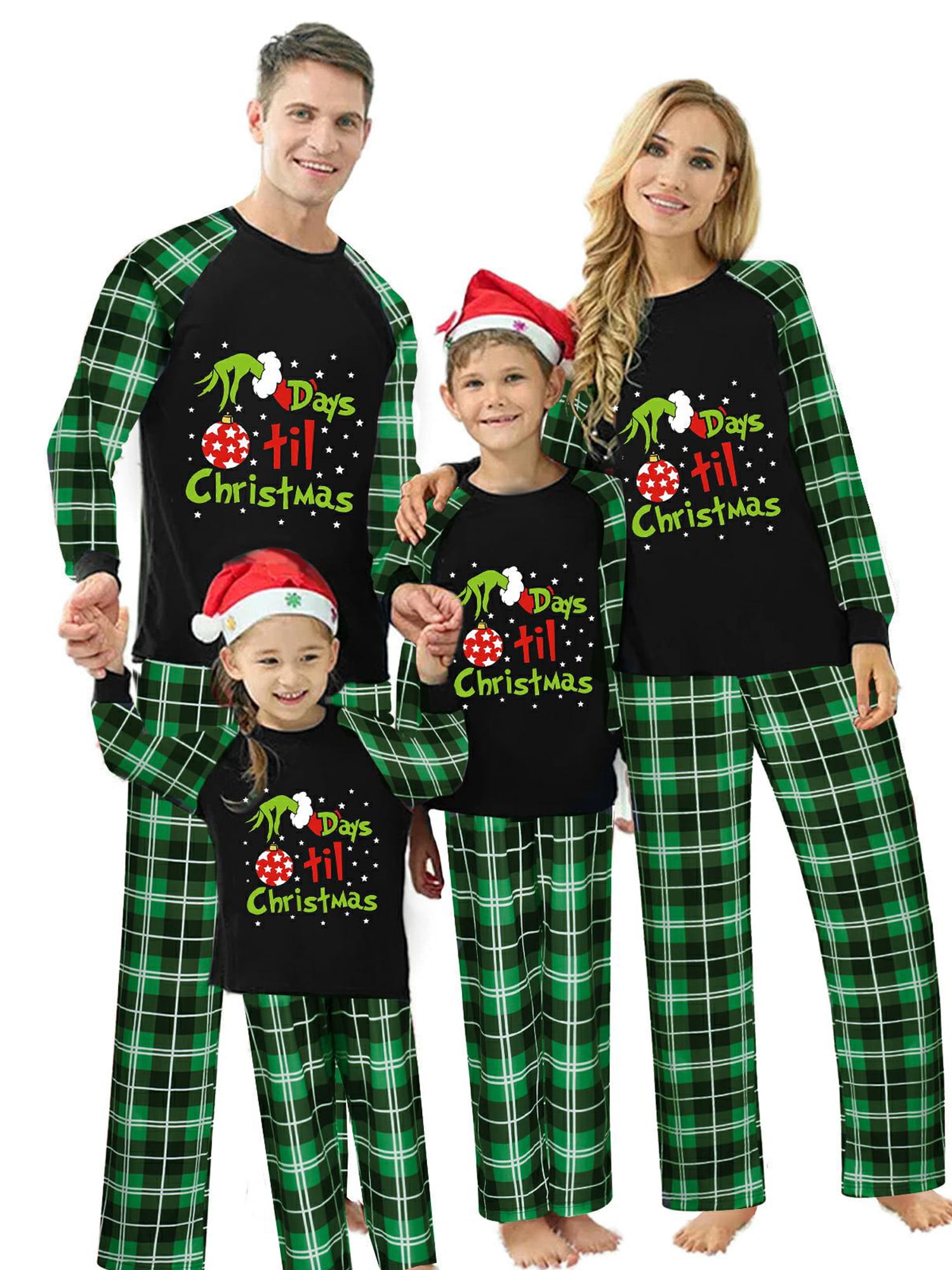 Christmas Pajamas for Family Funny Elf Hand Print Black Long Sleeve ...