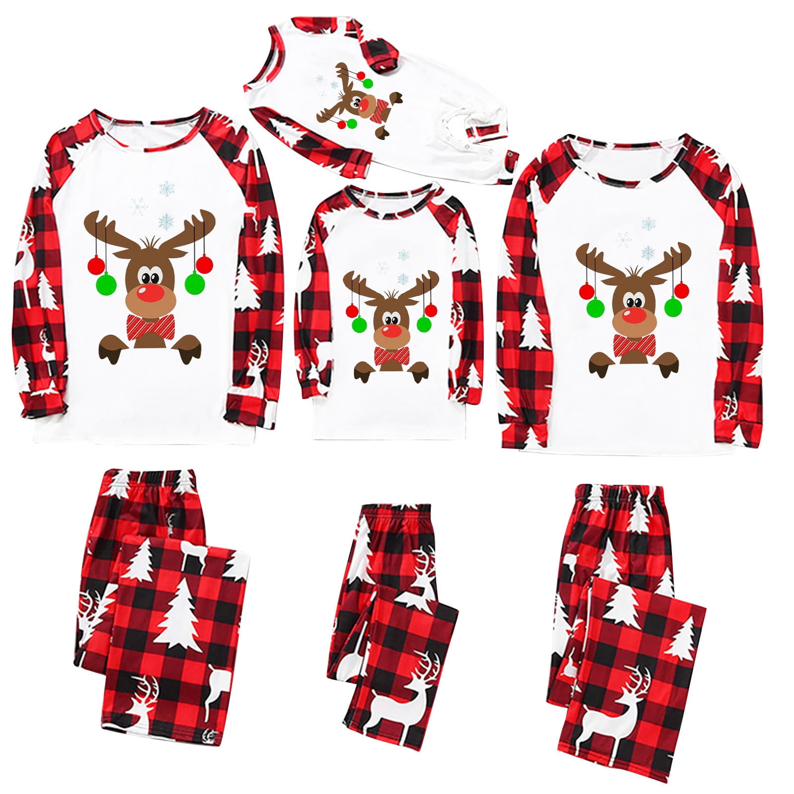 Black Red Long Sleeve Family Christmas Pajamas with Deer Pattern