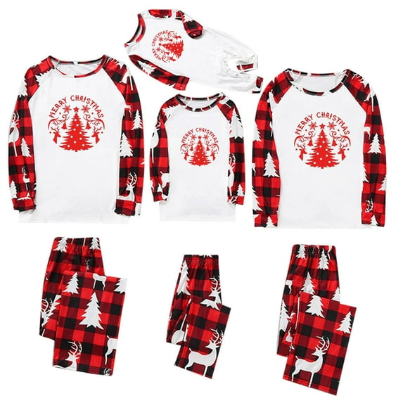 Baikeli Christmas Pajamas for Family Funny Elk Deer Graphic Matching Pjs Sets Soft Red and Black Plaid Long Sleeve Sleepwear