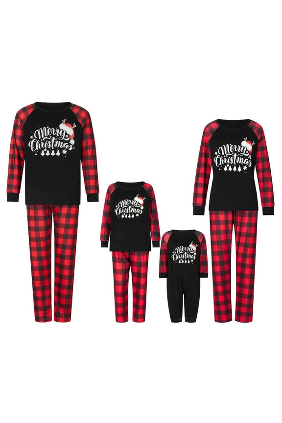 Christmas Pajamas for Family Glow In The Dark Letter Print Long Sleeve Tops + Pants Set Indoor Sleepwear