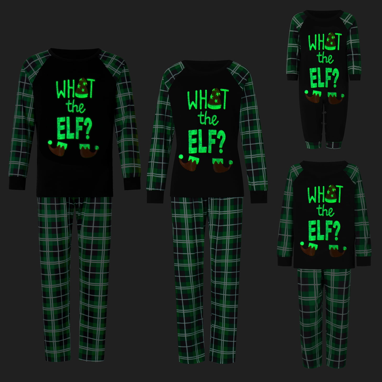 Christmas Pajamas for Family Glow in the Dark Elf Printed Pjs for Women
