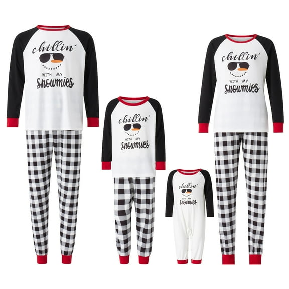 Christmas Pajamas for Family Letter Snowman Print Matching Pajamas Set Xmas PJs Loungewear Set
