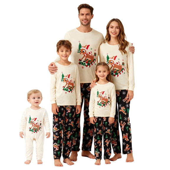 Christmas Pajamas for Family Long Sleeve Deer Print Tops  Pants Set for Famliy