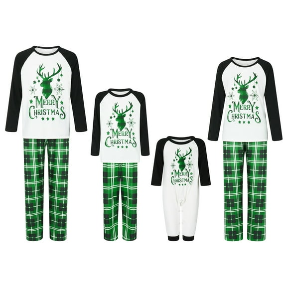 Christmas Pajamas for Family Long Sleeve Elk Graphic Tops Plaid Trousers Set Winter Sleepwear