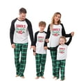 thumbnail image 1 of Christmas Pajamas for Family, Long Sleeve Letter Print Raglan Tops + Plaid Pants Set, 1 of 4